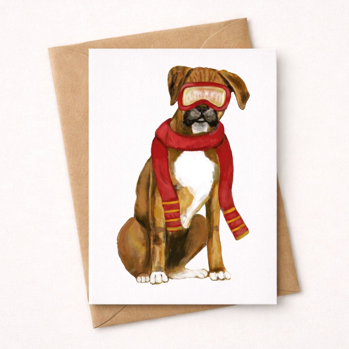 Christmas Boxer Dog Postcard - MerikaArt