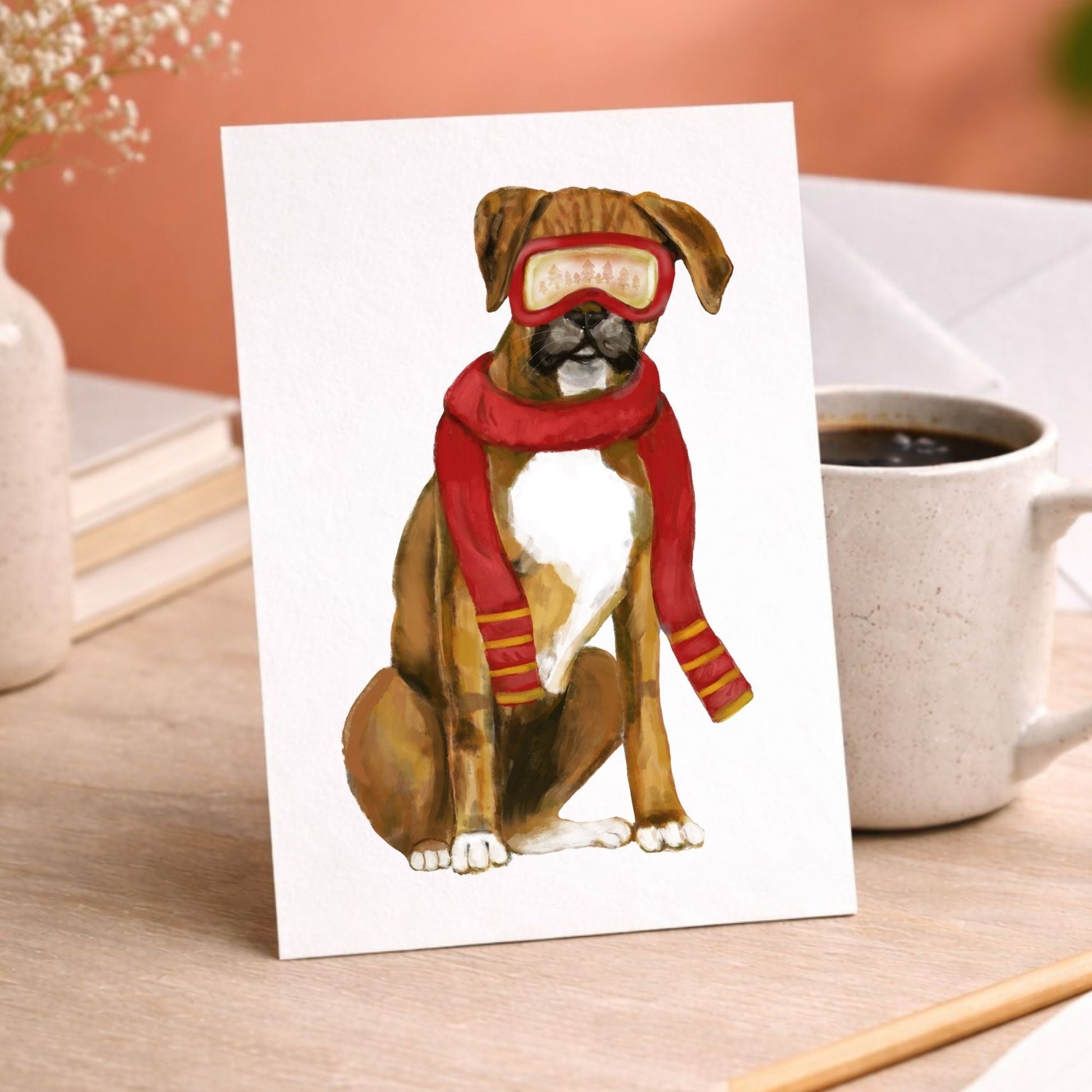 Christmas Boxer Dog Postcard - MerikaArt