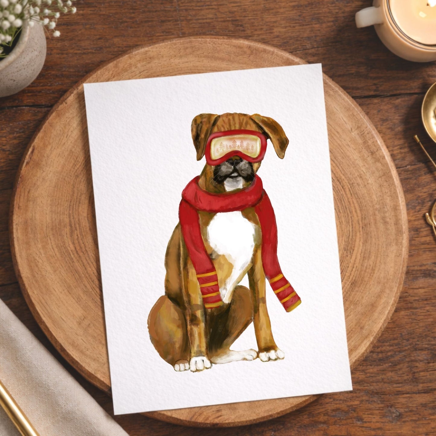 Christmas Boxer Dog Postcard - MerikaArt