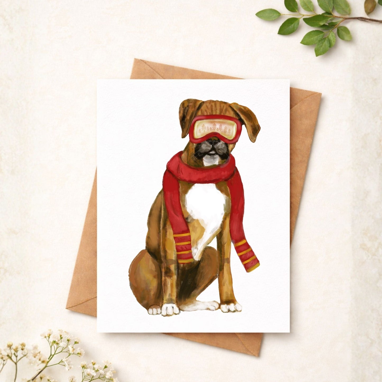 Christmas Boxer Dog Postcard - MerikaArt