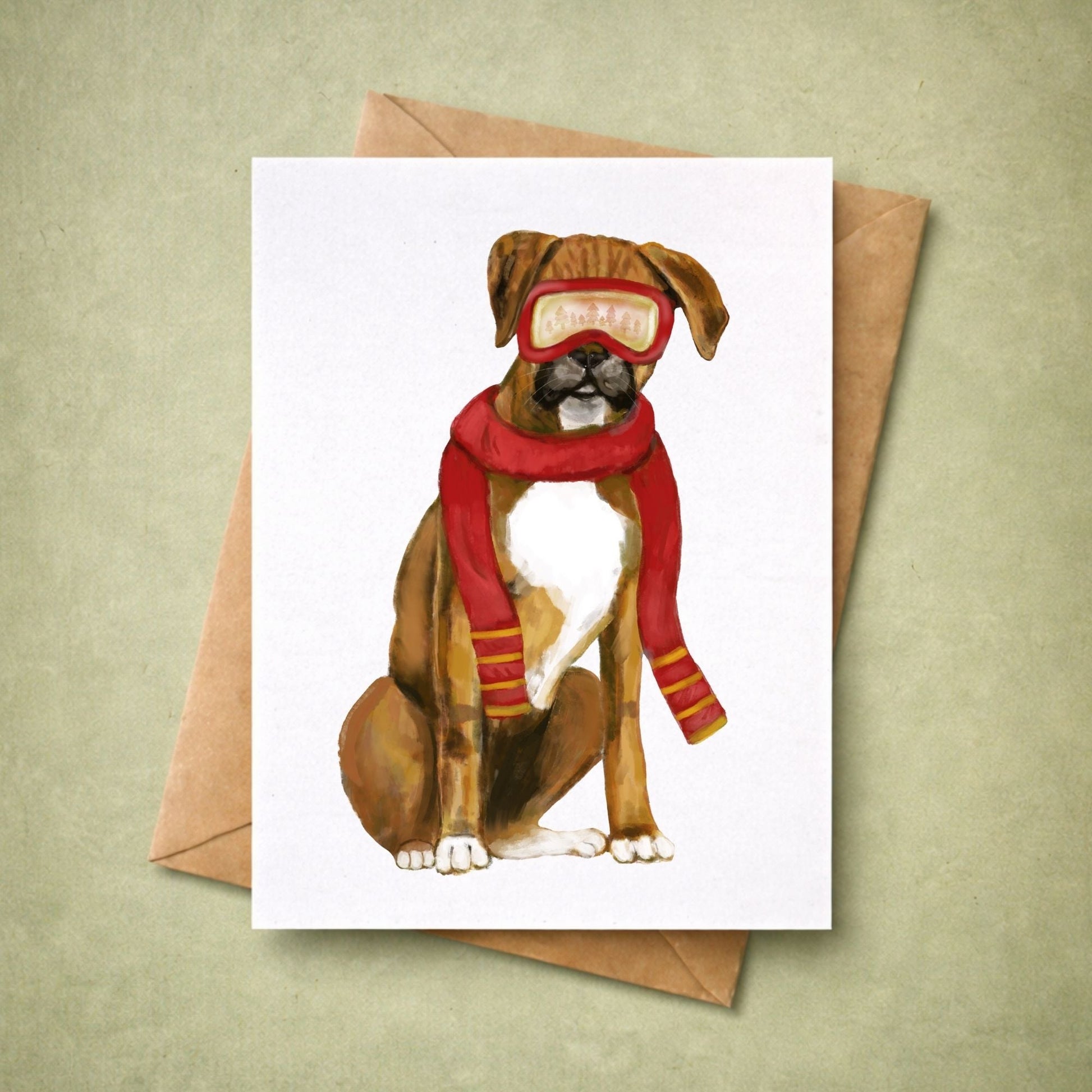 Christmas Boxer Dog Postcard - MerikaArt