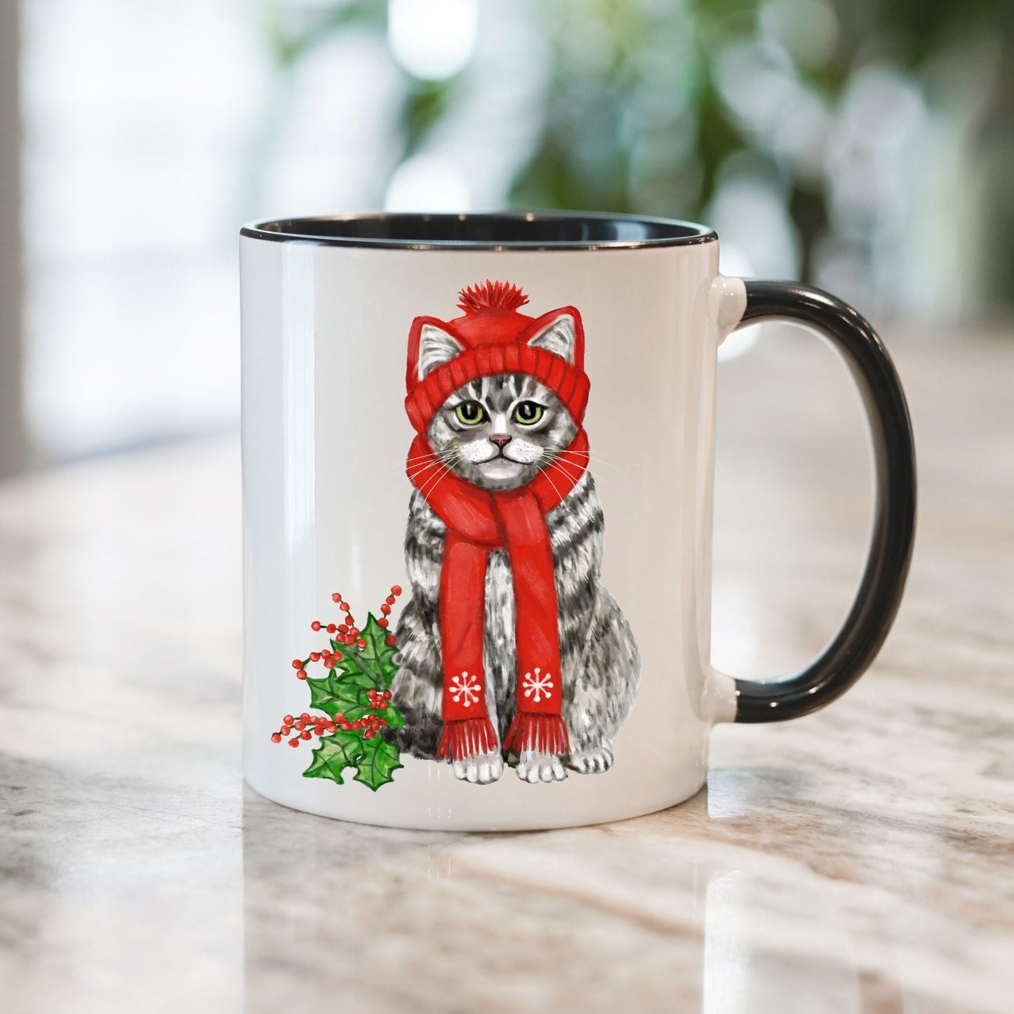 Christmas Cat Mug - MerikaArt