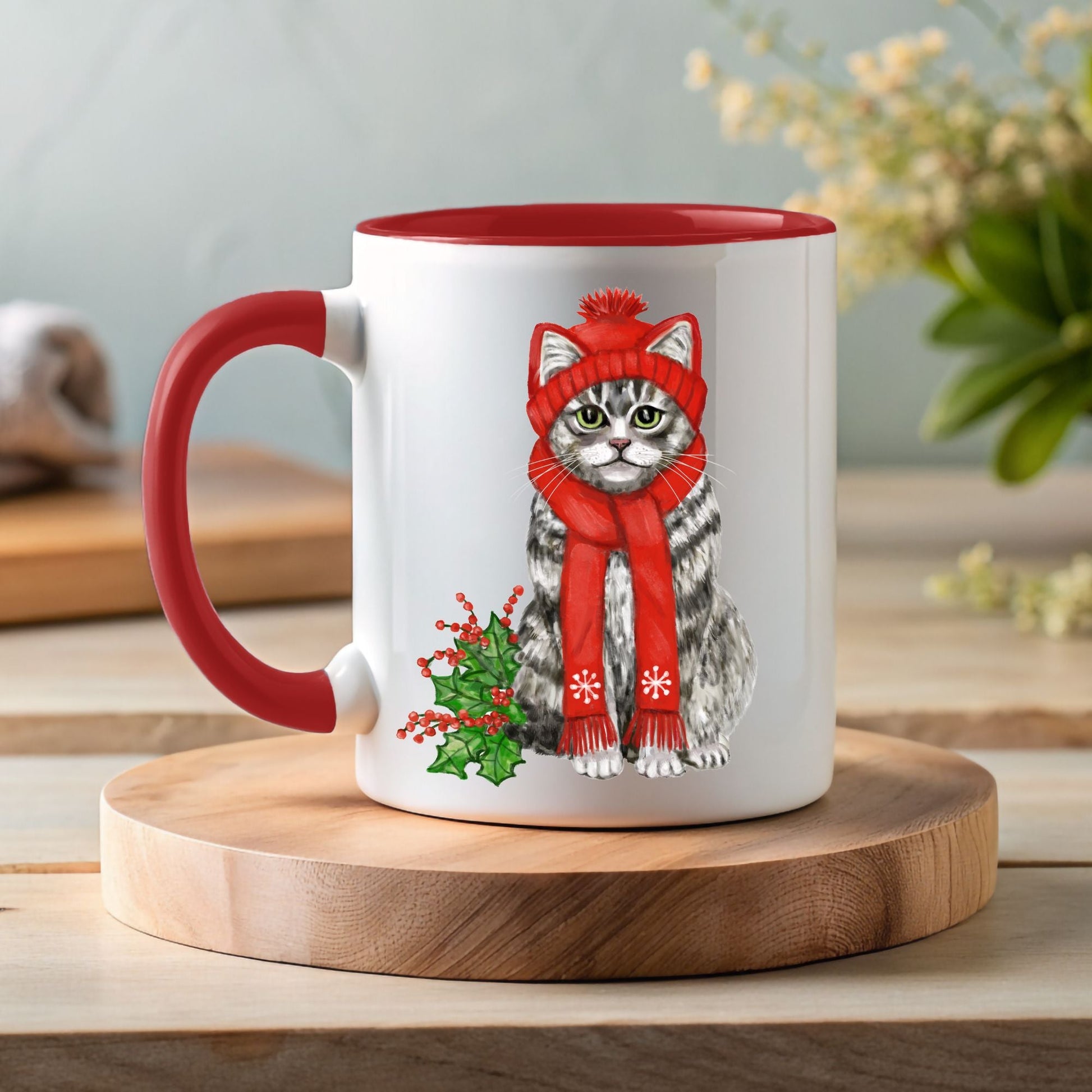 Christmas Cat Mug - MerikaArt
