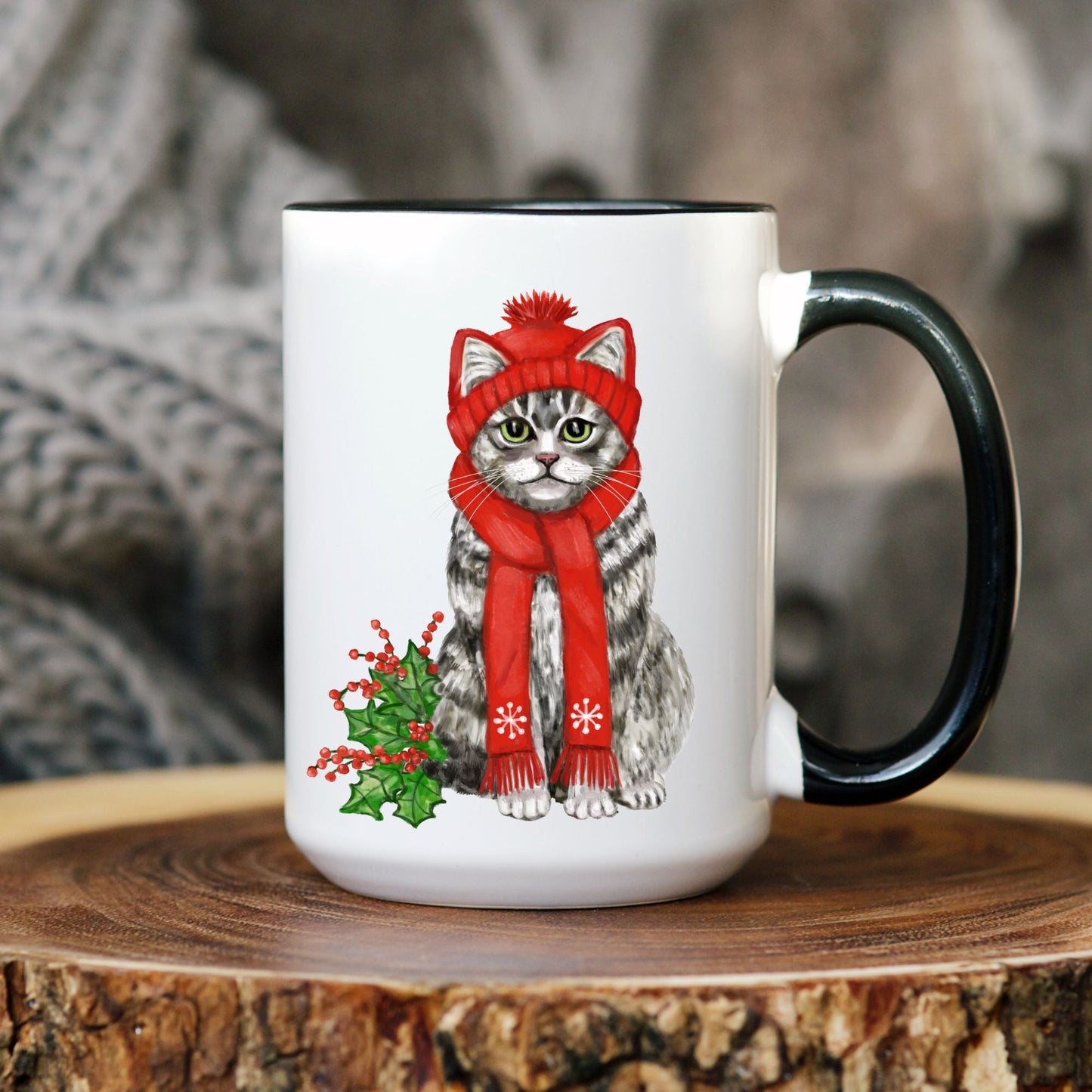 Christmas Cat Mug - MerikaArt