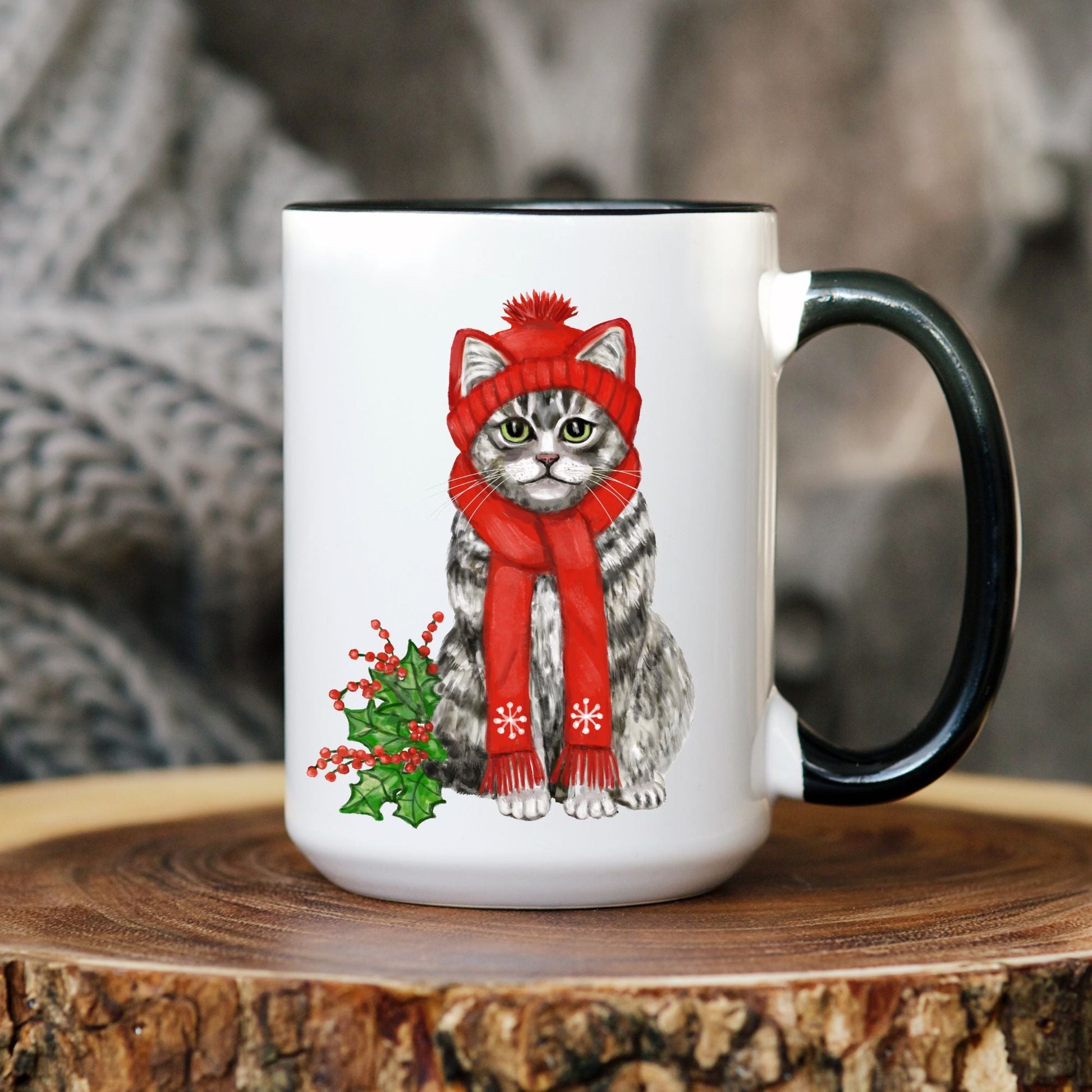 Christmas Cat Mug - MerikaArt