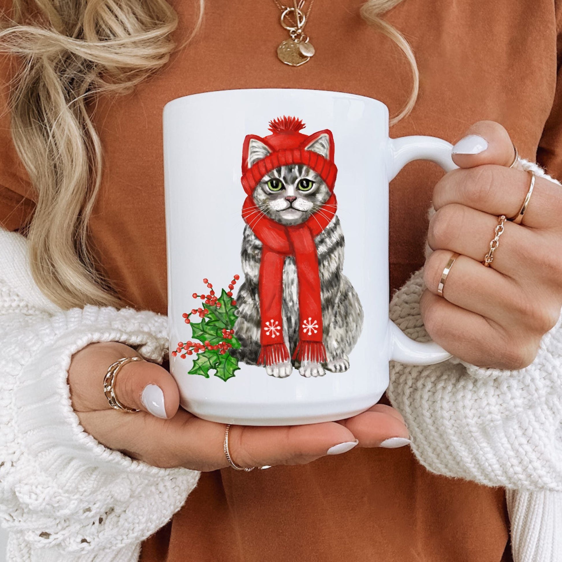 Christmas Cat Mug - MerikaArt