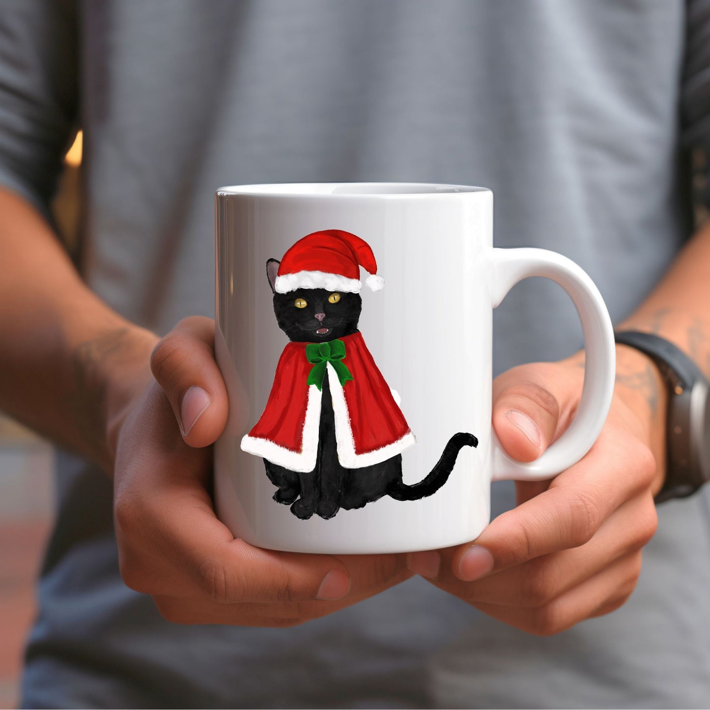 Christmas Cat Mug - MerikaArt