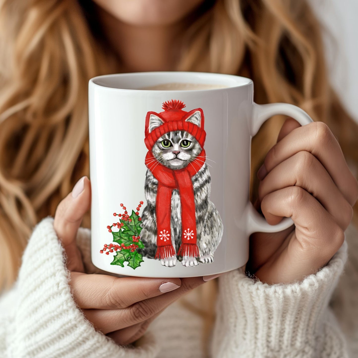 Christmas Cat Mug - MerikaArt