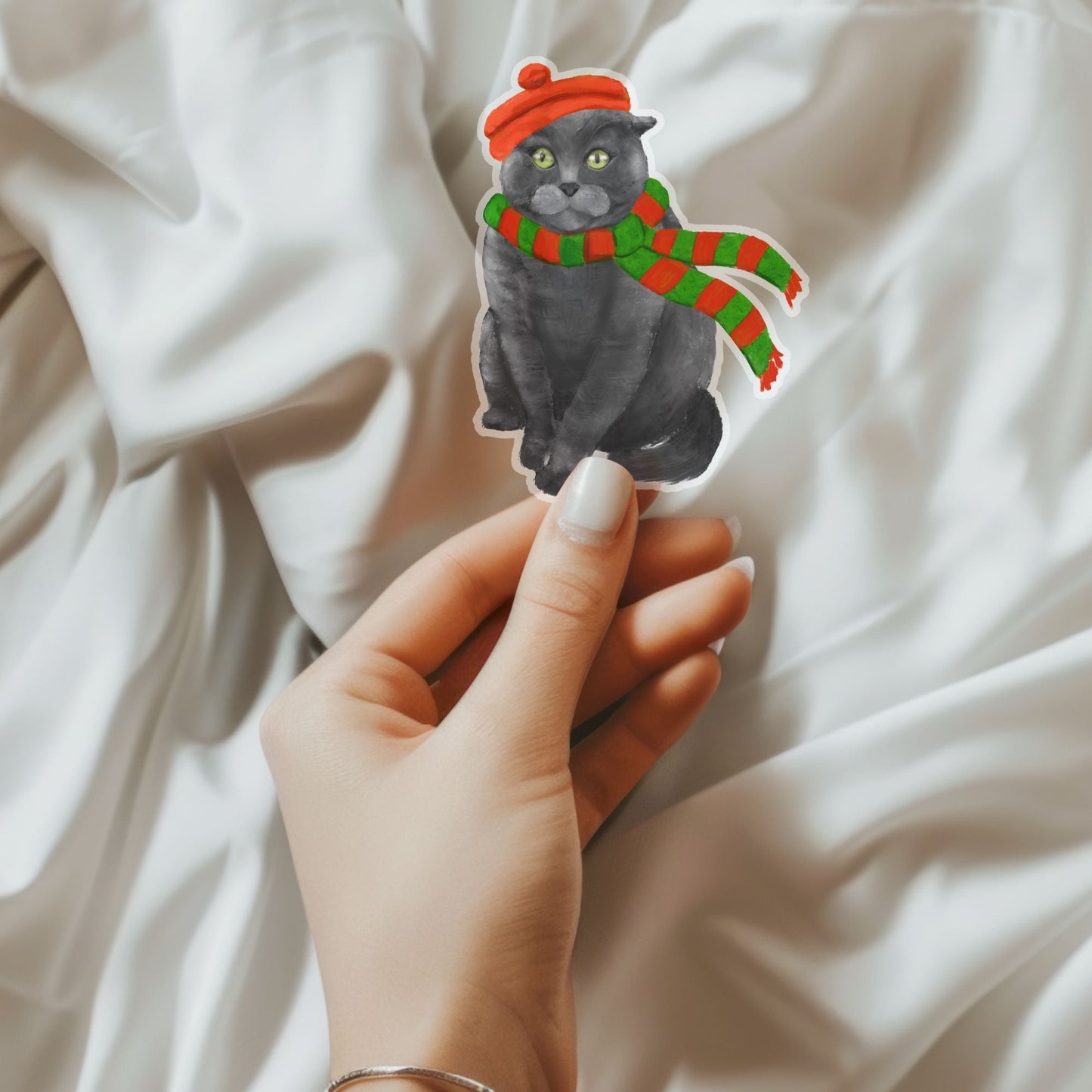 Christmas Cat Sticker - MerikaArt
