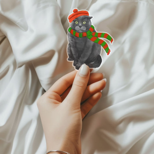Christmas Cat Sticker - MerikaArt