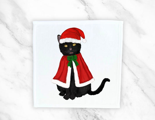 Christmas Cloak Black Cat Washcloth - MerikaArt