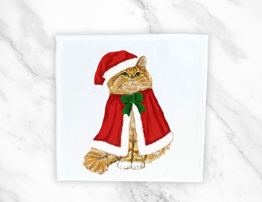 Christmas Cloak Orange Cat Washcloth - MerikaArt