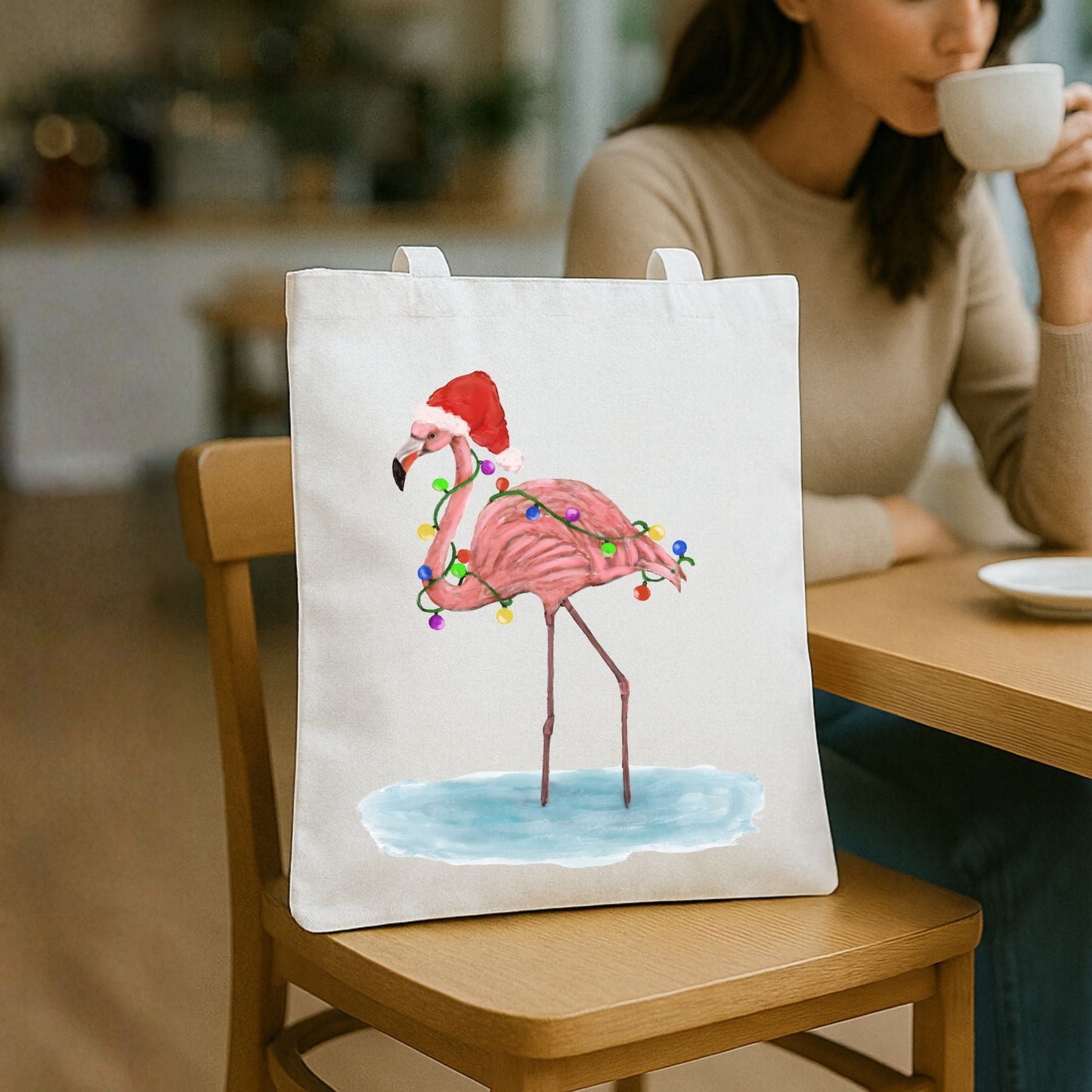 Christmas Flamingo Canvas Tote Bag - MerikaArt
