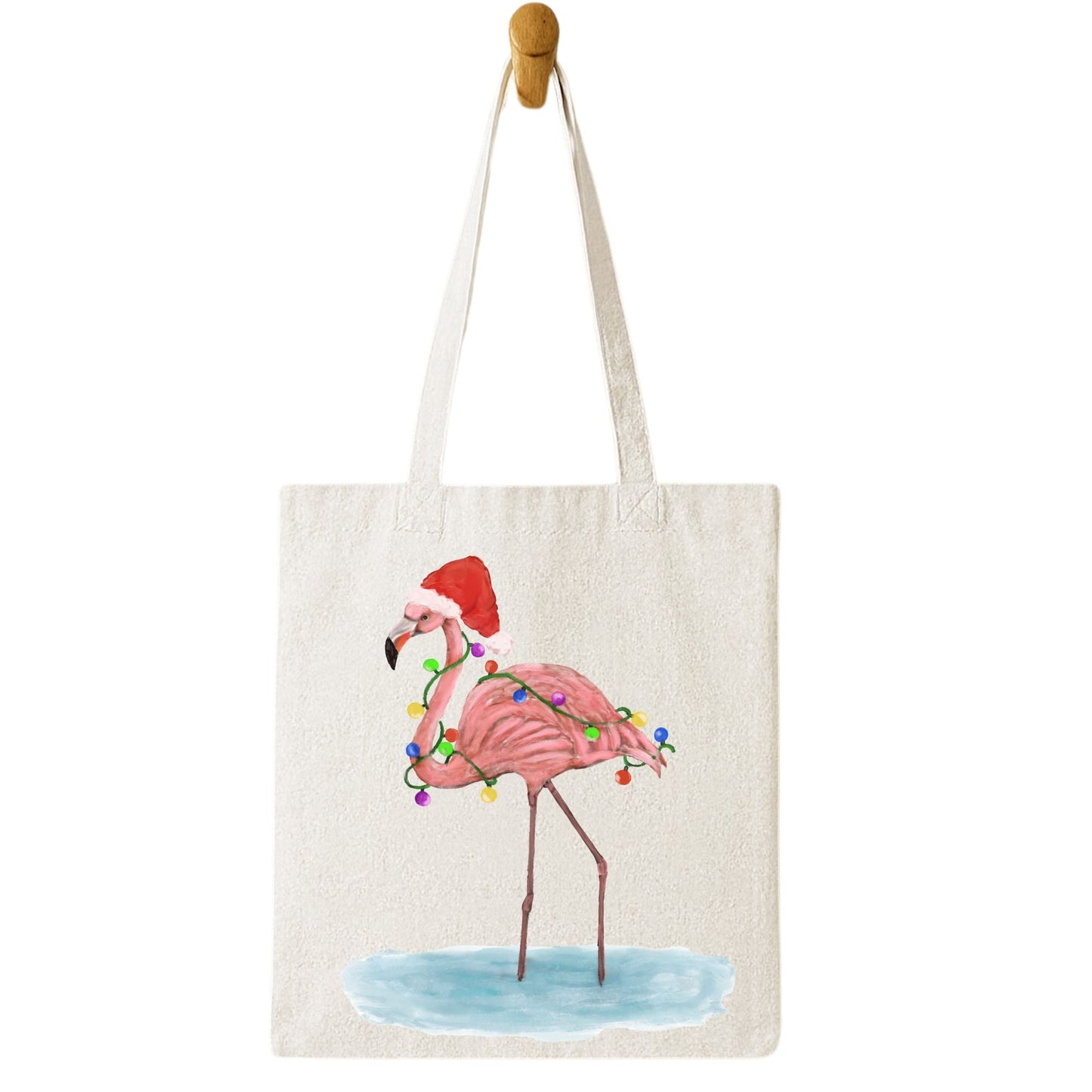 Christmas Flamingo Canvas Tote Bag - MerikaArt