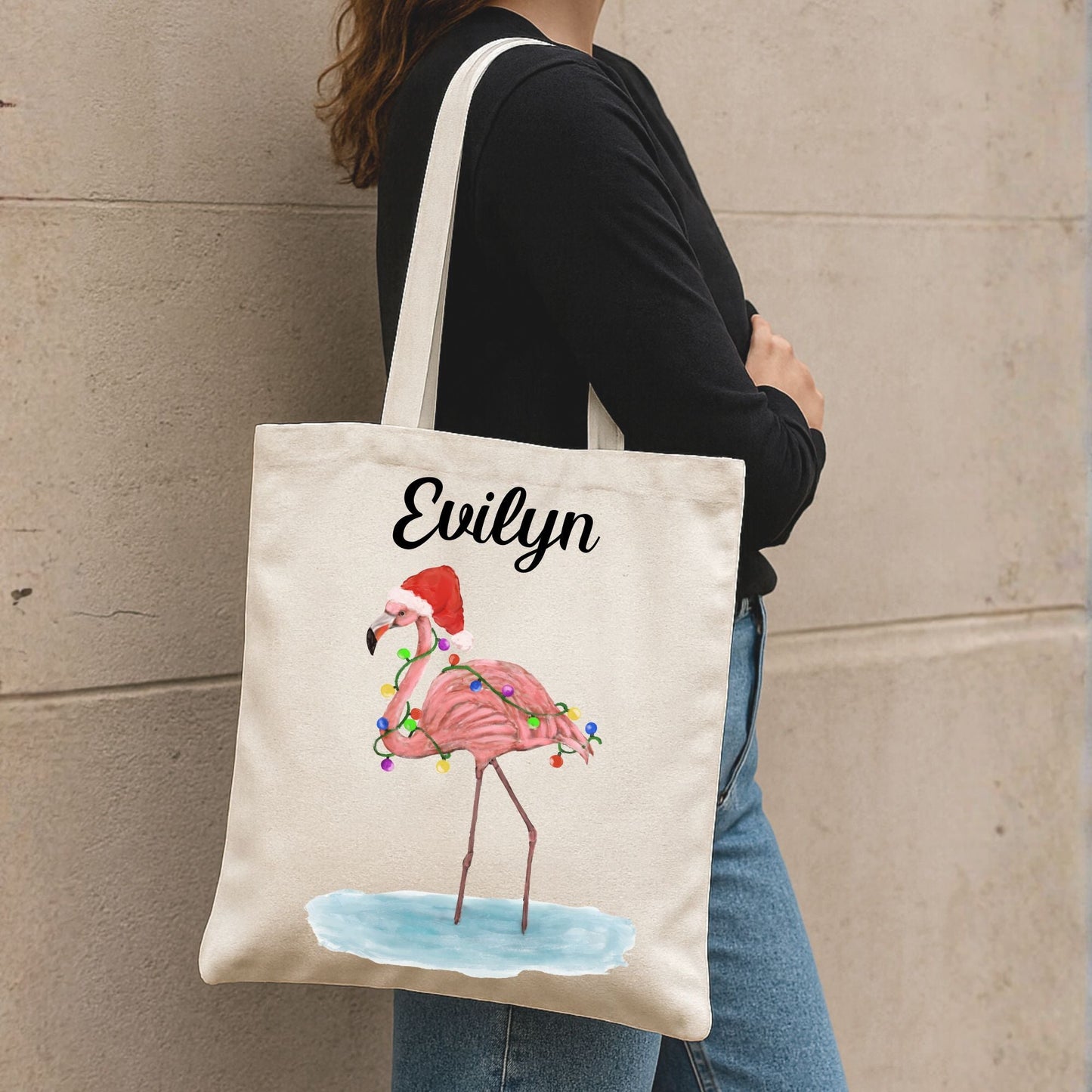 Christmas Flamingo Canvas Tote Bag - MerikaArt