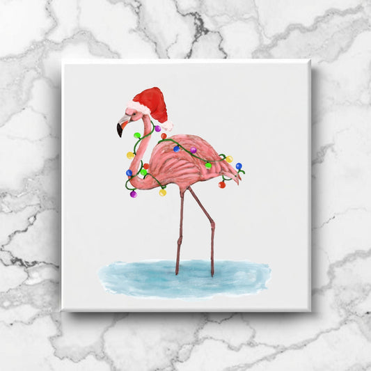 Christmas Flamingo Ceramic Tile – Festive Tropical Holiday Decor - MerikaArt