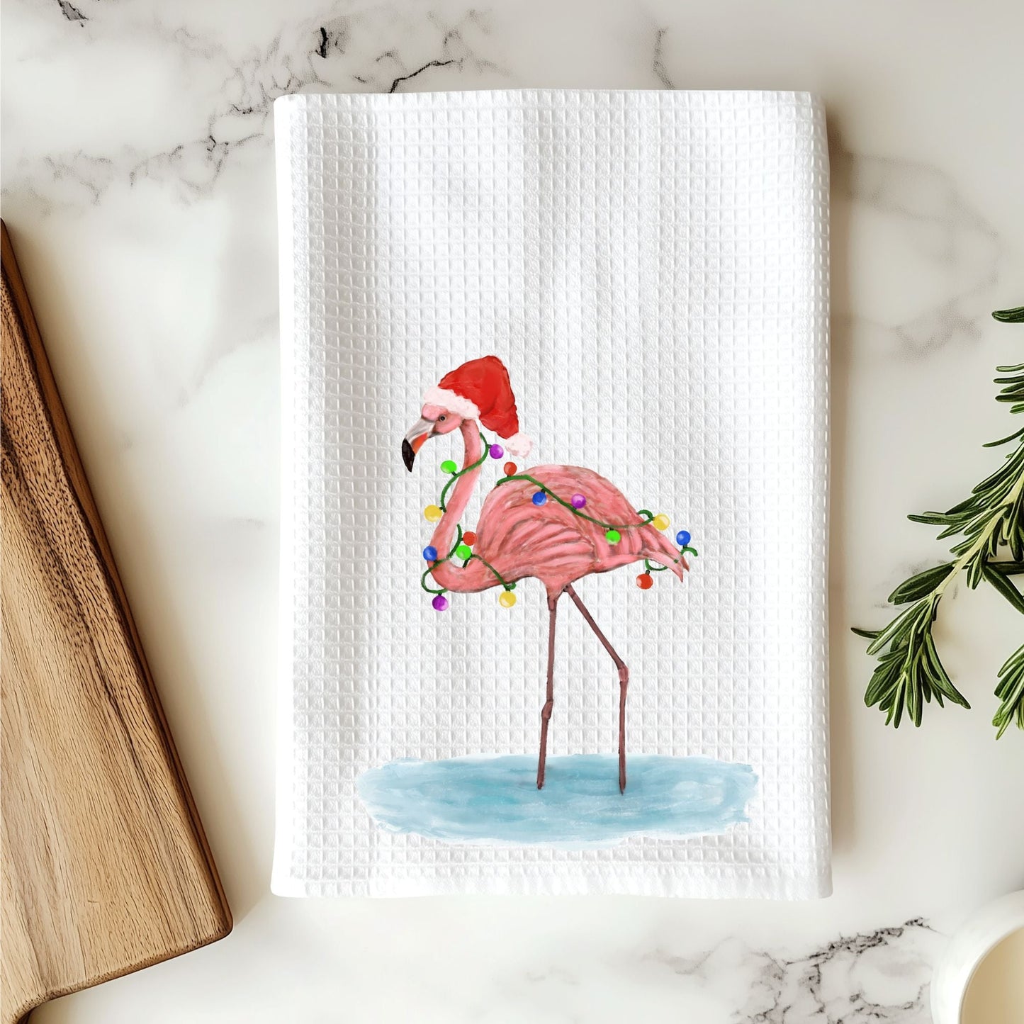 Christmas Flamingo Kitchen Towel - MerikaArt