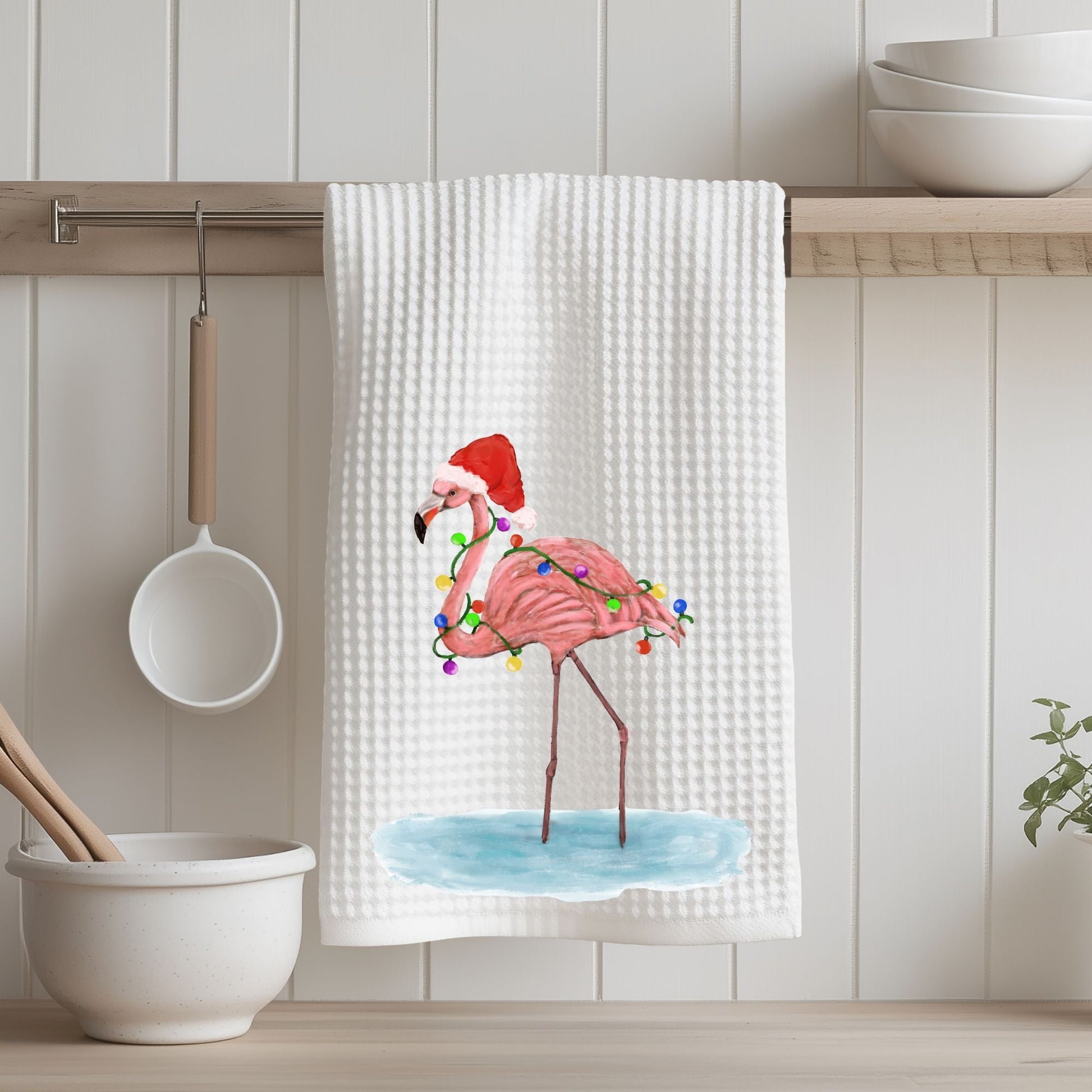 Christmas Flamingo Kitchen Towel - MerikaArt