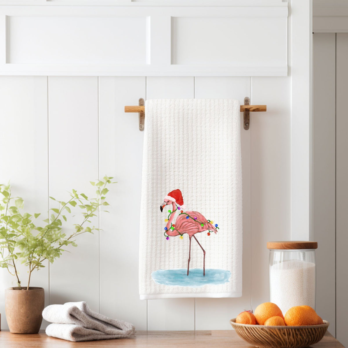 Christmas Flamingo Kitchen Towel - MerikaArt