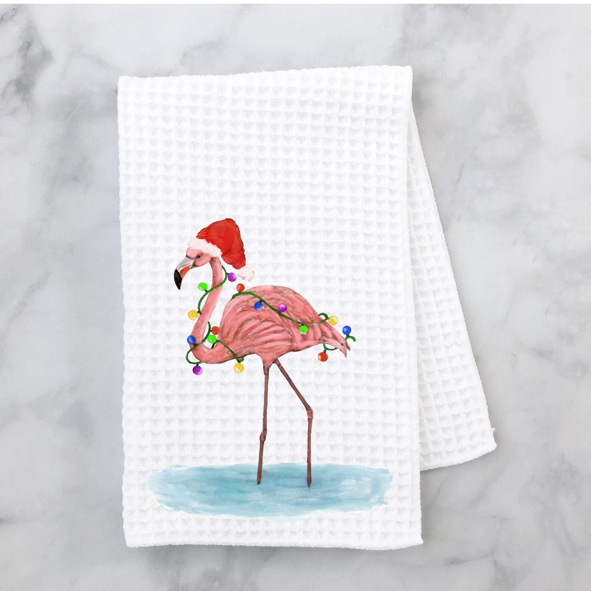 Christmas Flamingo Kitchen Towel - MerikaArt