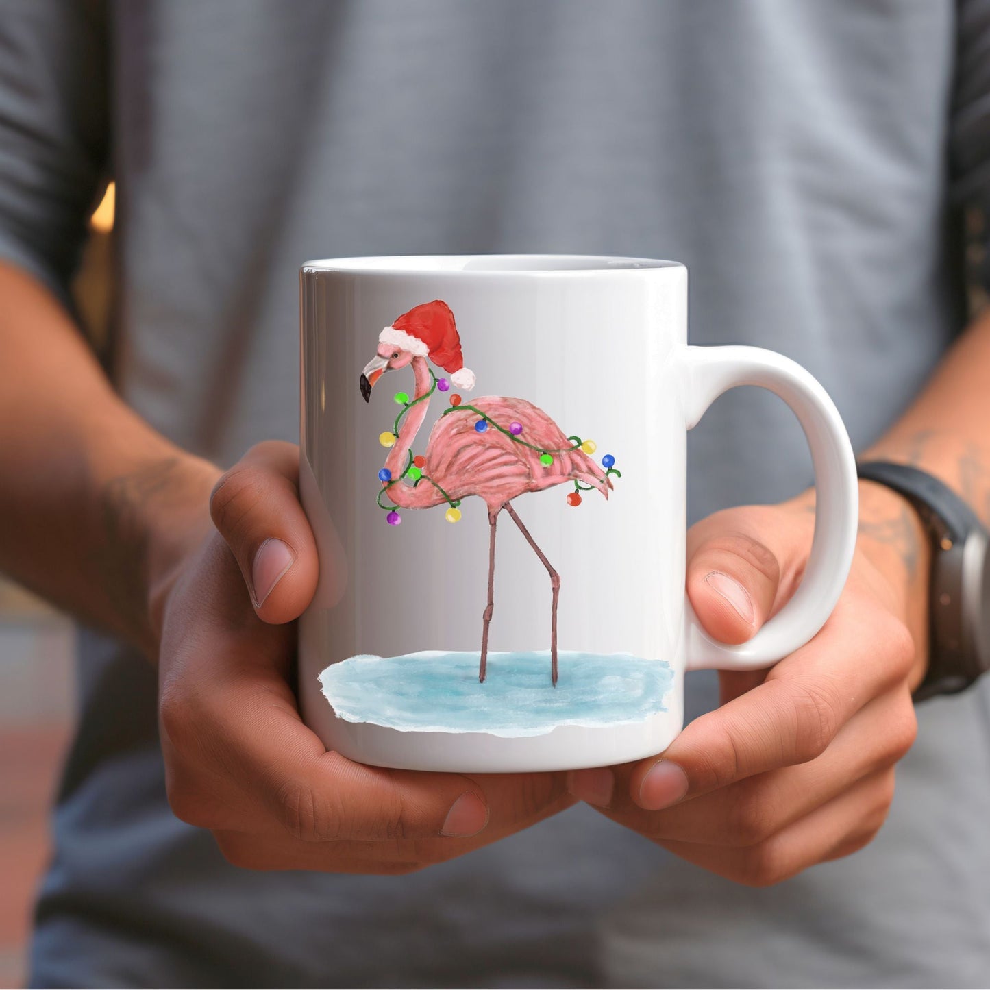 Christmas Flamingo Mug - MerikaArt