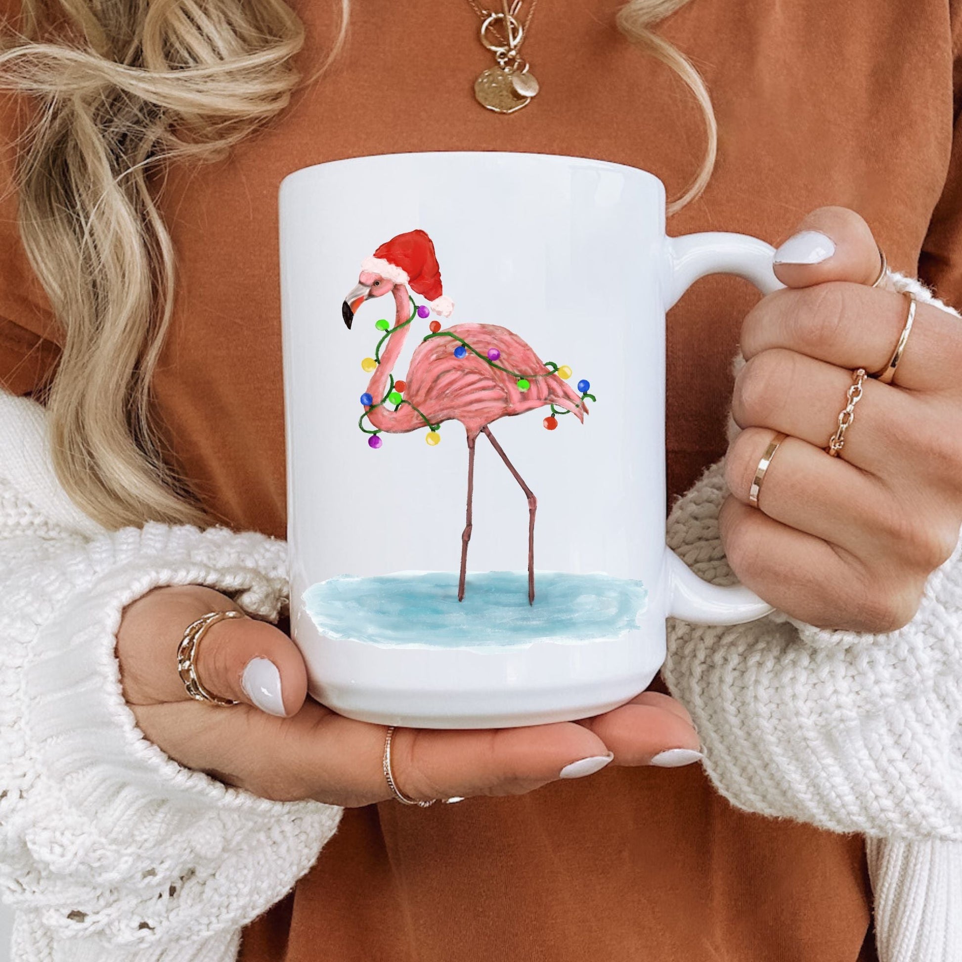 Christmas Flamingo Mug - MerikaArt