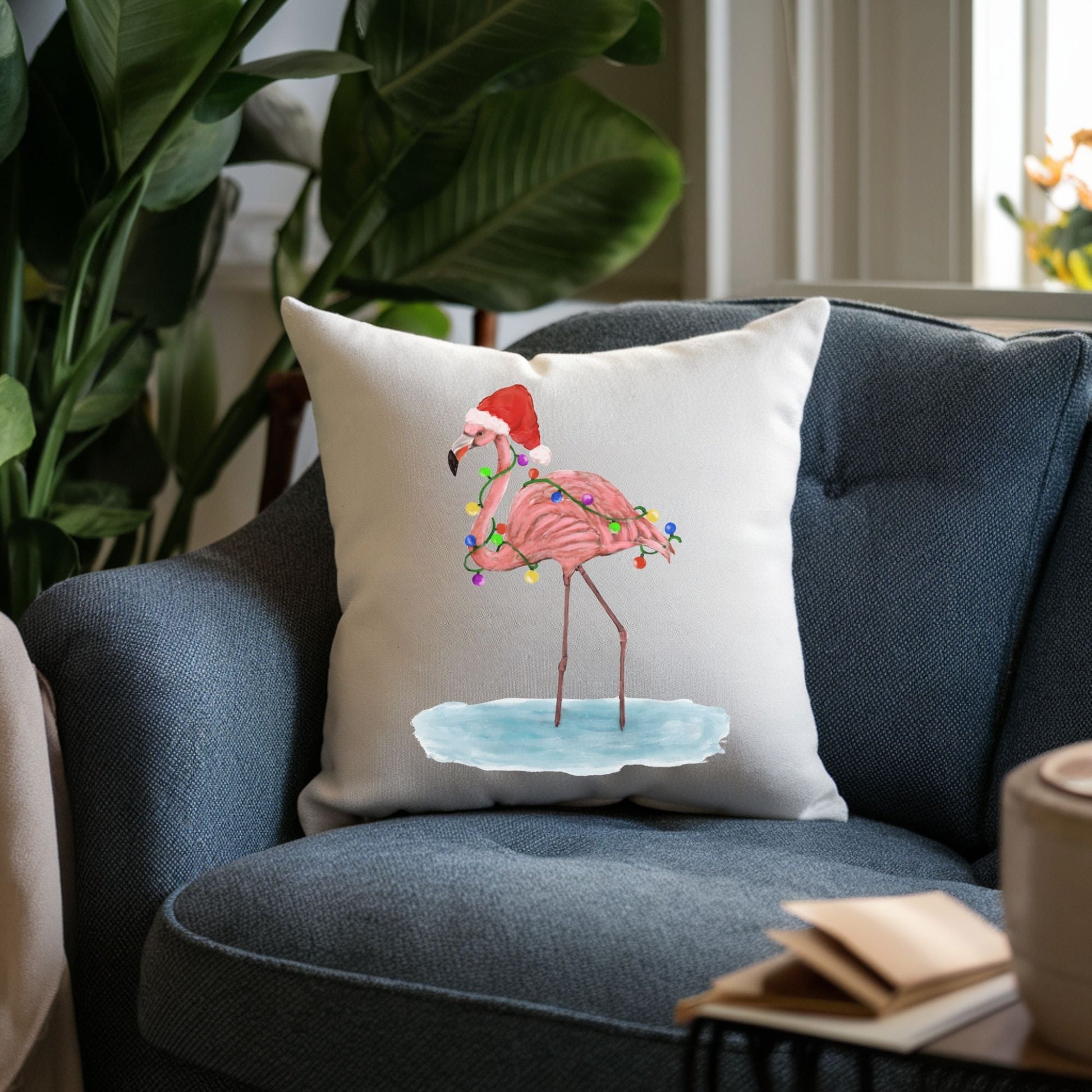 Christmas Flamingo Pillow - MerikaArt