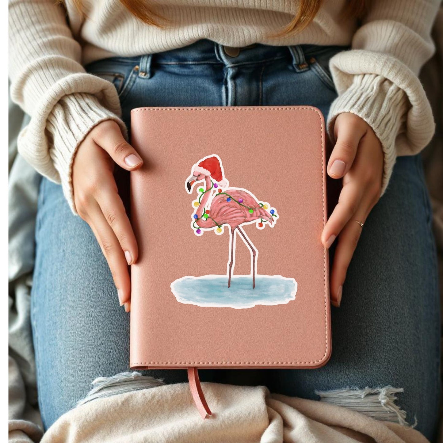 Christmas Flamingo Sticker - MerikaArt