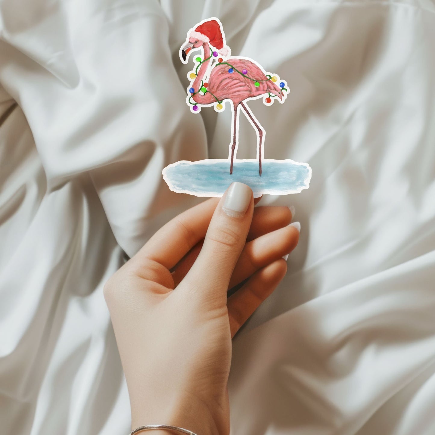Christmas Flamingo Sticker - MerikaArt