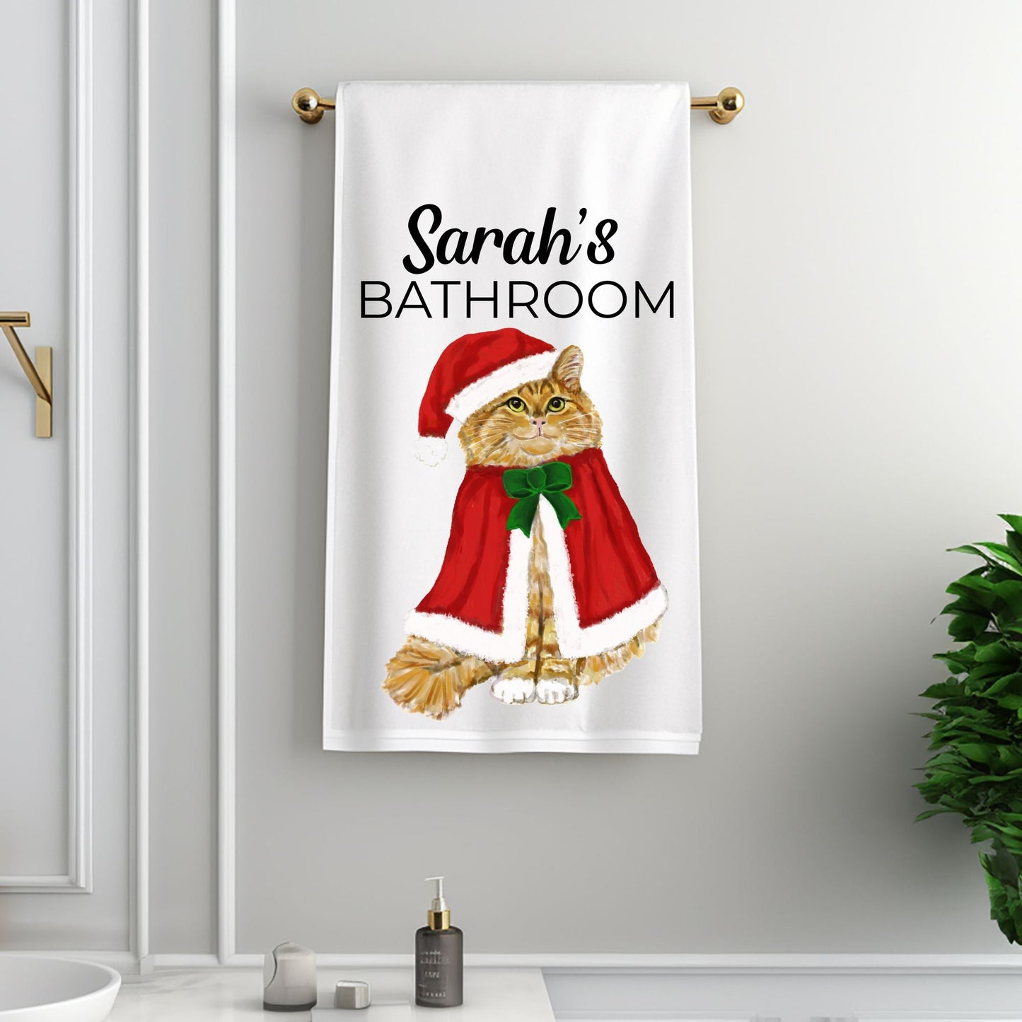 Christmas Ginger Cat Bathroom Towel - MerikaArt