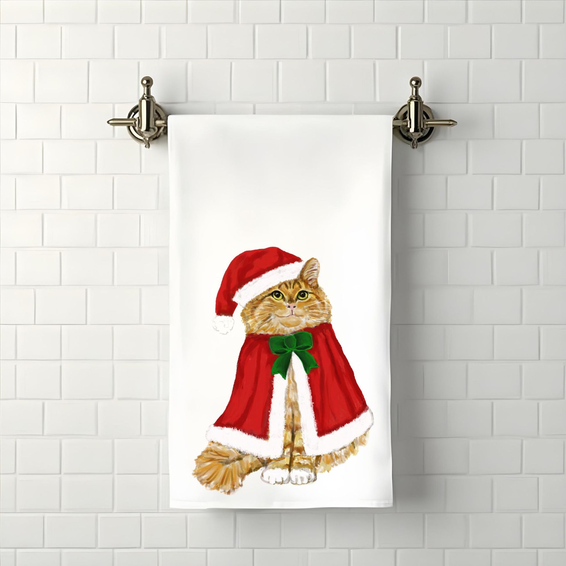 Christmas Ginger Cat Bathroom Towel - MerikaArt