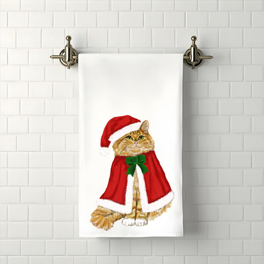 Christmas Ginger Cat Bathroom Towel - MerikaArt