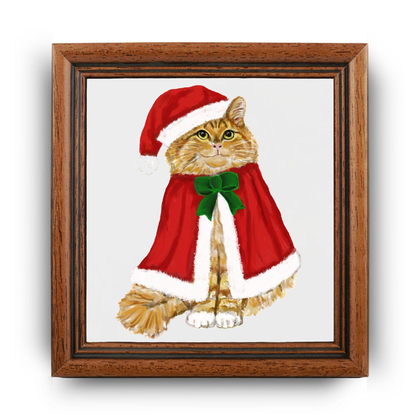 Christmas Ginger Cat Ceramic Tile - MerikaArt