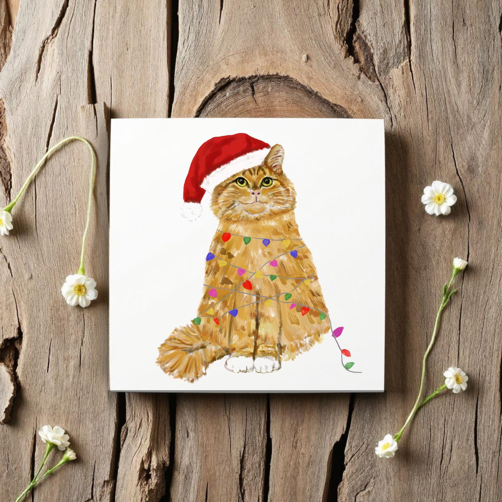 Christmas Ginger Cat Ceramic Tile - MerikaArt