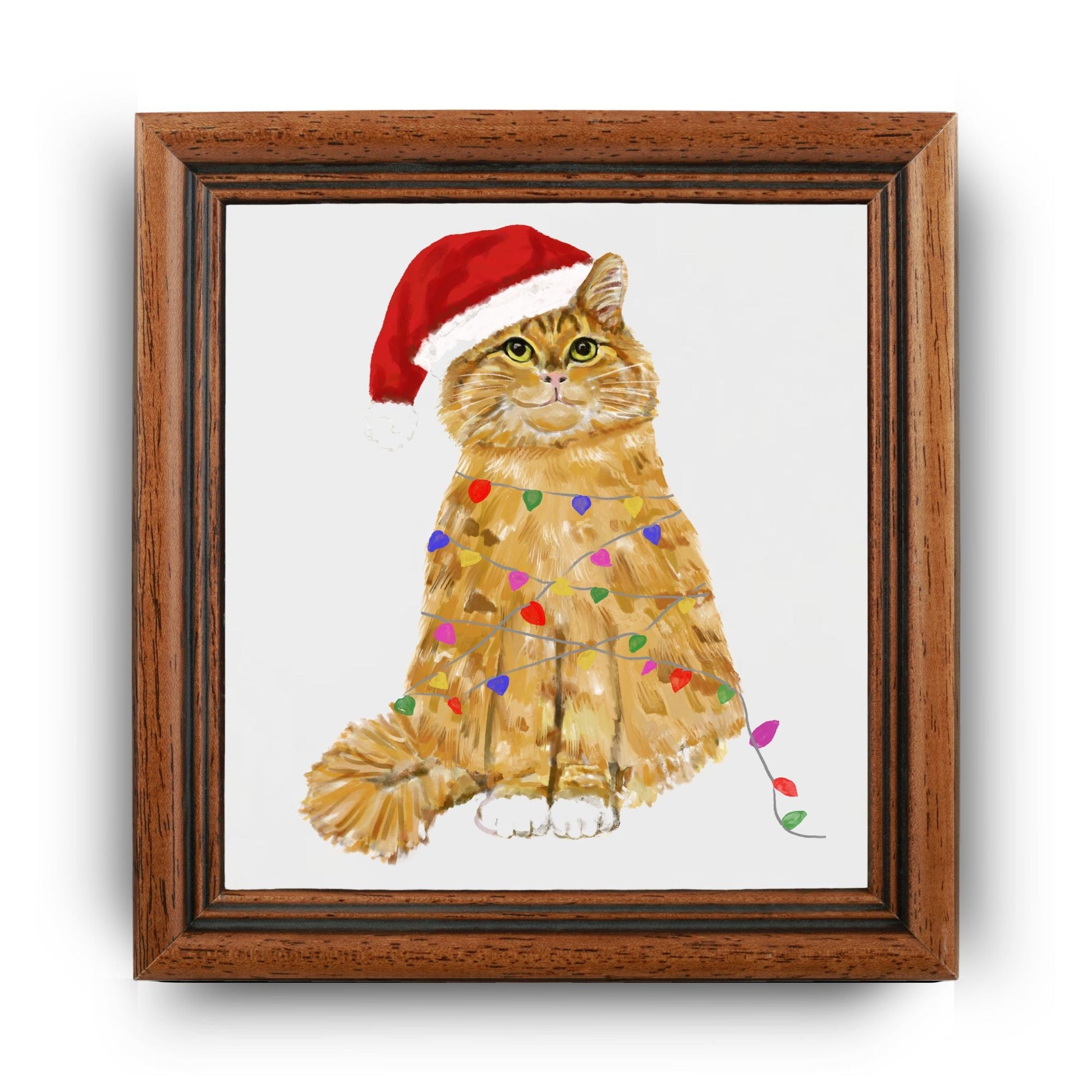 Christmas Ginger Cat Ceramic Tile - MerikaArt