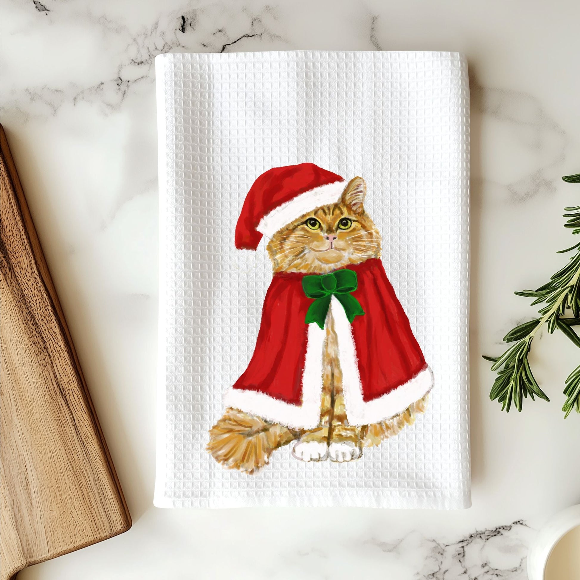 Christmas Ginger Cat Waffle Weave Kitchen Towel - MerikaArt