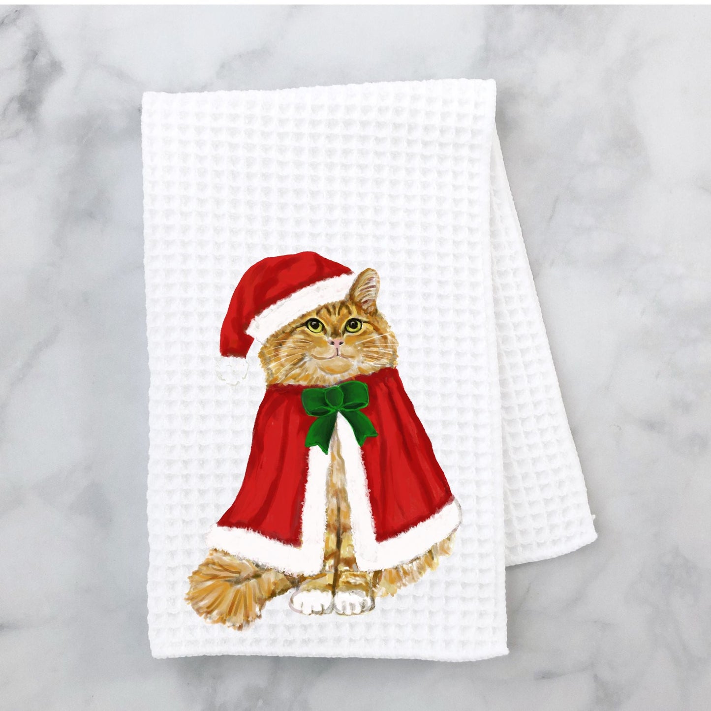 Christmas Ginger Cat Waffle Weave Kitchen Towel - MerikaArt