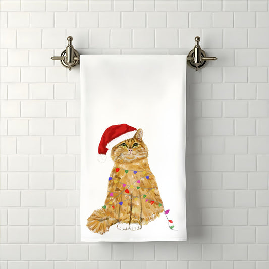 Christmas Ginger Tabby Cat Bathroom Towel - MerikaArt