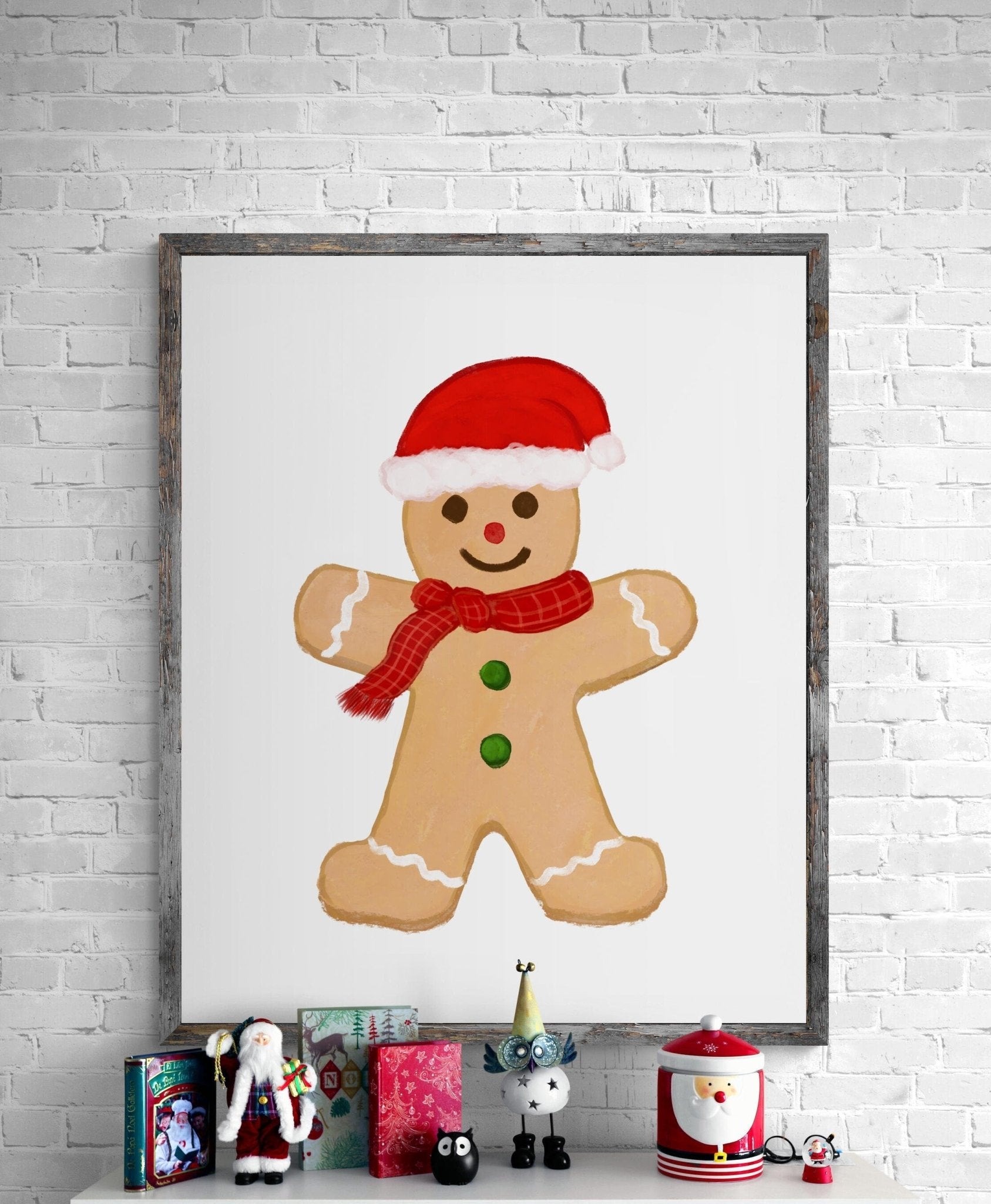 Christmas Gingerbread Man Print, Winter Cookie Art, New Years Gift, Winter Home Decor, Xmas Gingerbread Man Artwork, Cute Winter Cookie Art - MerikaArt