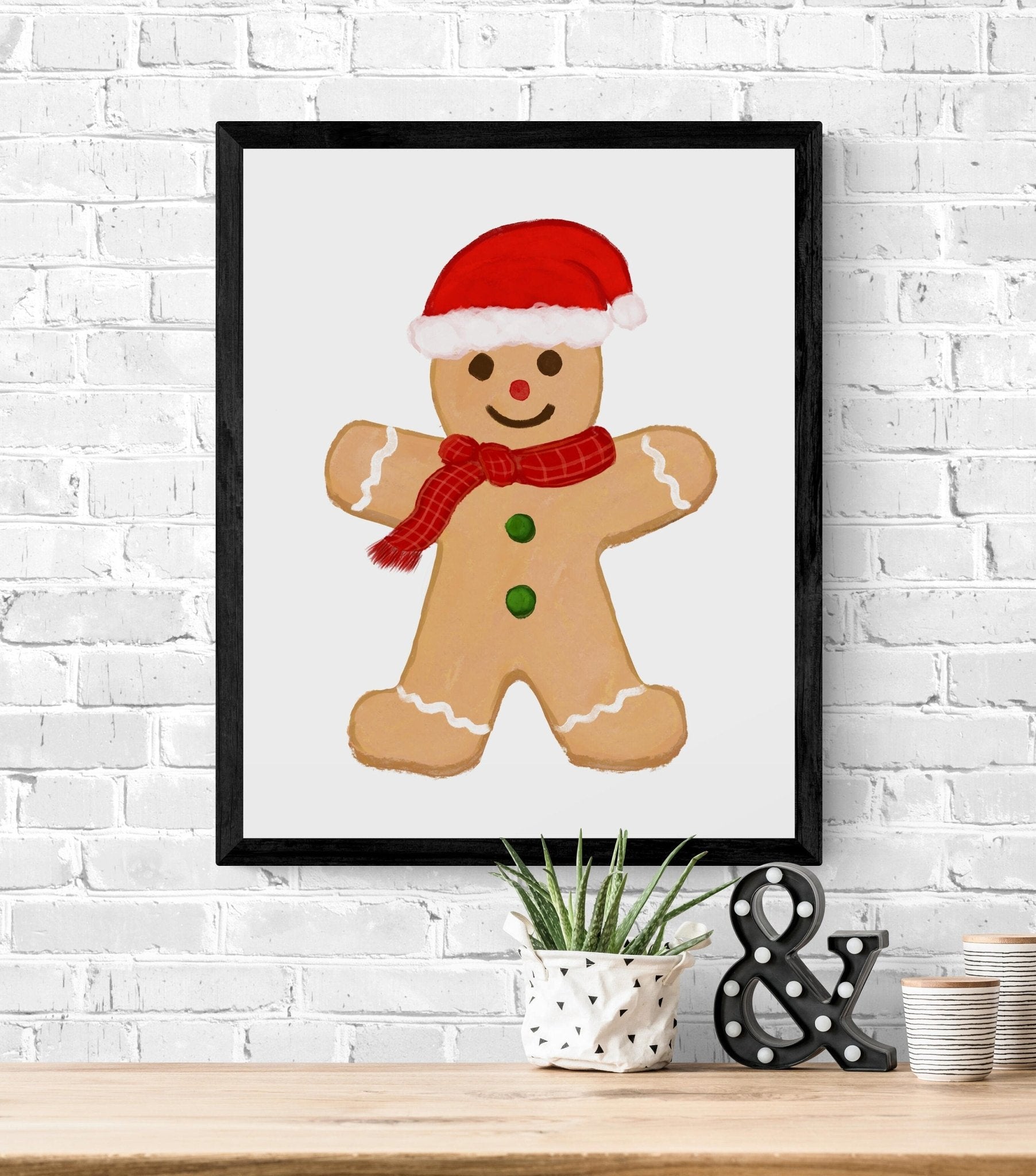 Christmas Gingerbread Man Print, Winter Cookie Art, New Years Gift, Winter Home Decor, Xmas Gingerbread Man Artwork, Cute Winter Cookie Art - MerikaArt