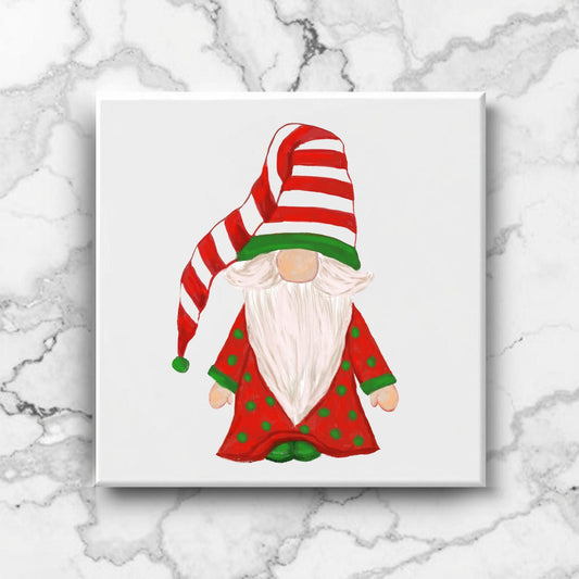 Christmas Gnome in Polka Dot Red Coat Ceramic Tile - MerikaArt