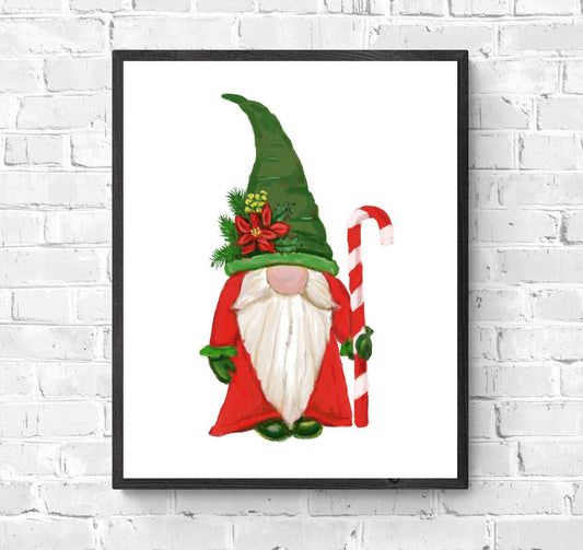 Christmas Gnome Print, Winter Christmas Art, Gnome Gift, New Years Art, Winter Home Decor, Xmas Gnome, Bird Portrait - MerikaArt