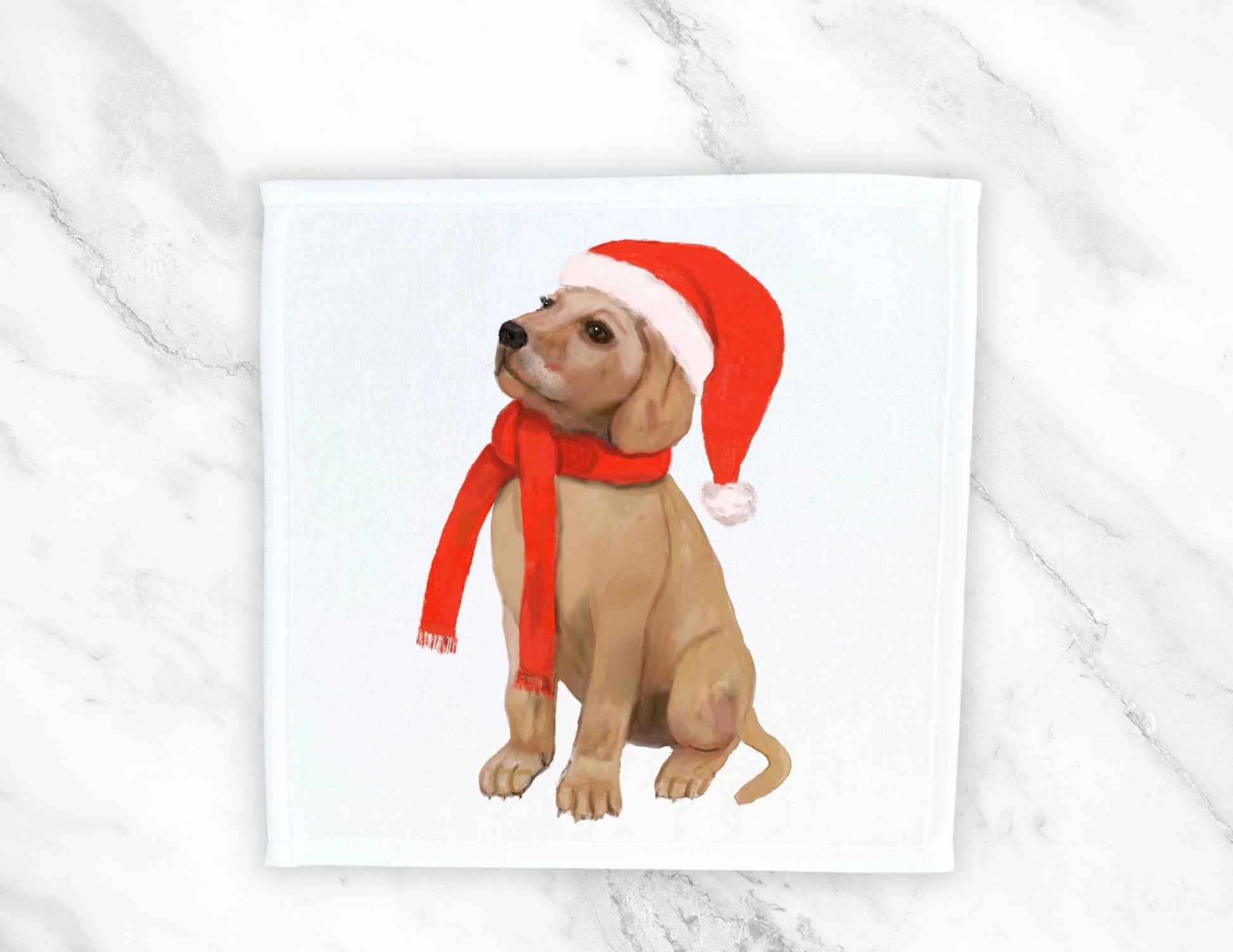 Christmas Golden Puppy Washcloth - MerikaArt