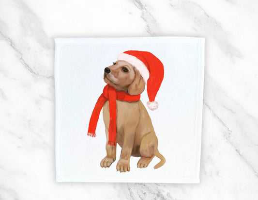 Christmas Golden Puppy Washcloth - MerikaArt