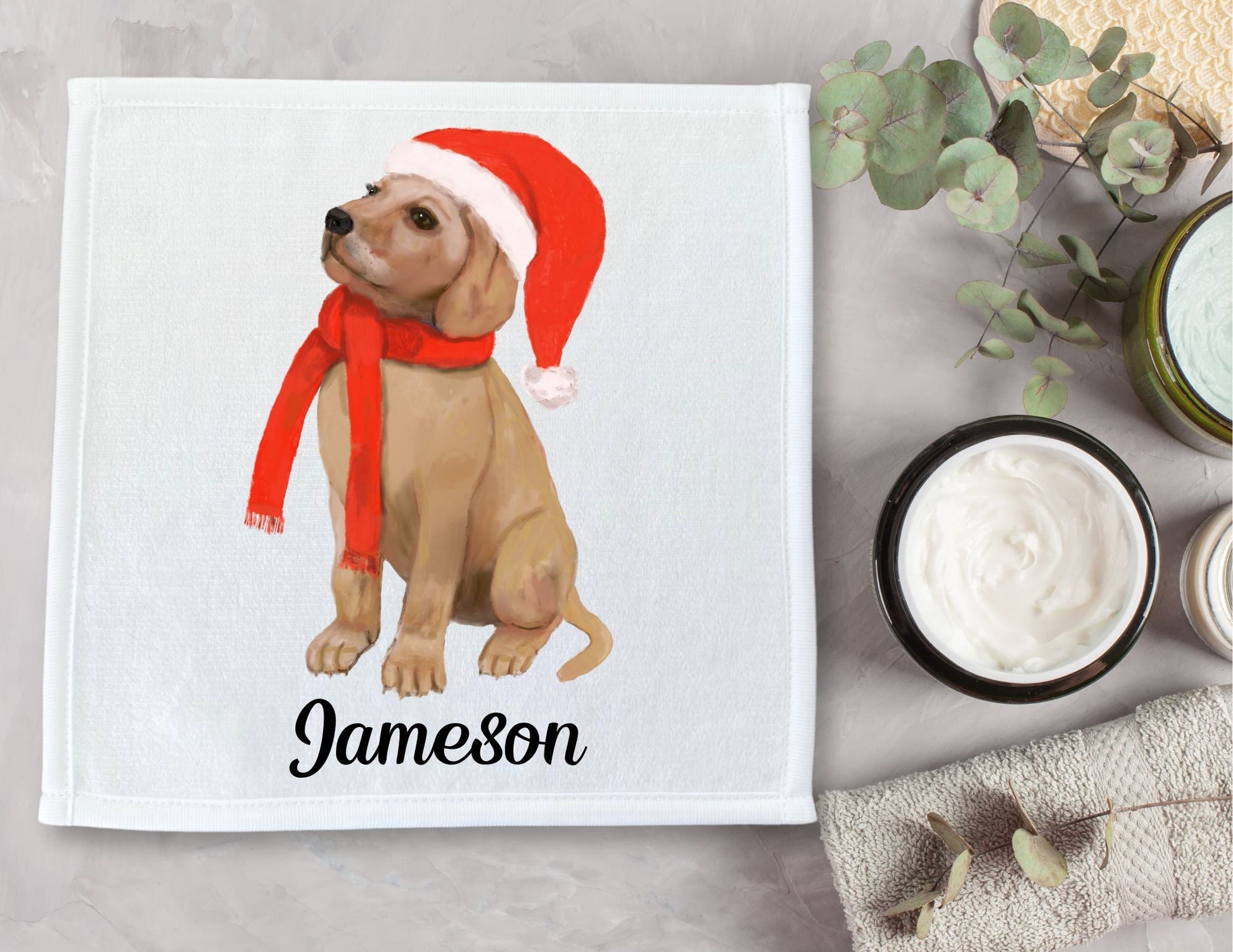 Christmas Golden Puppy Washcloth - MerikaArt