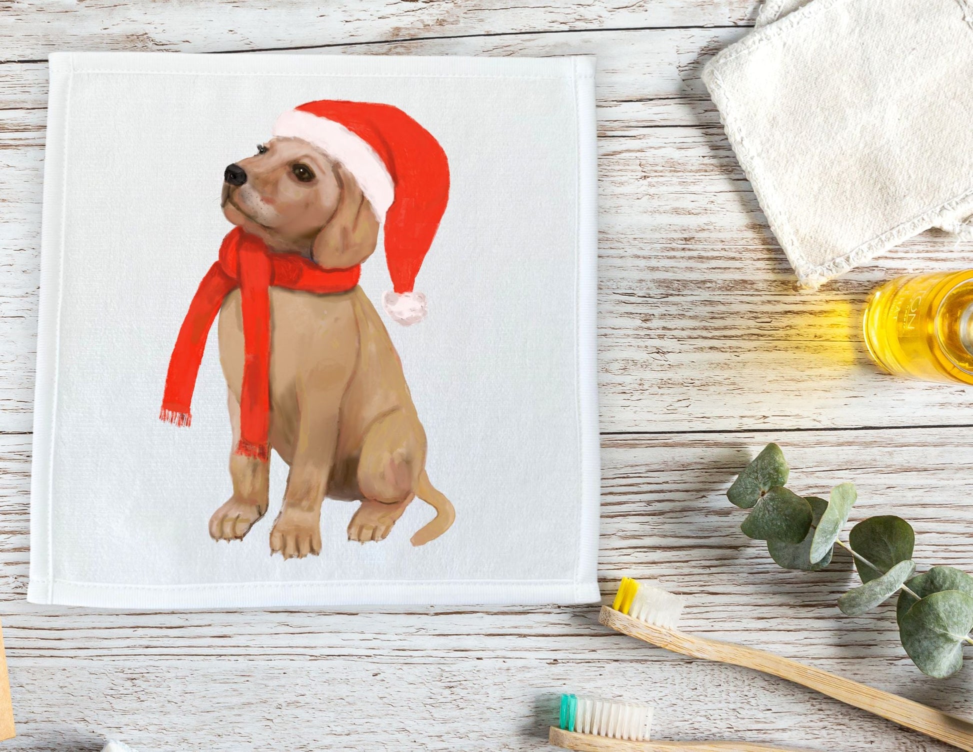 Christmas Golden Puppy Washcloth - MerikaArt