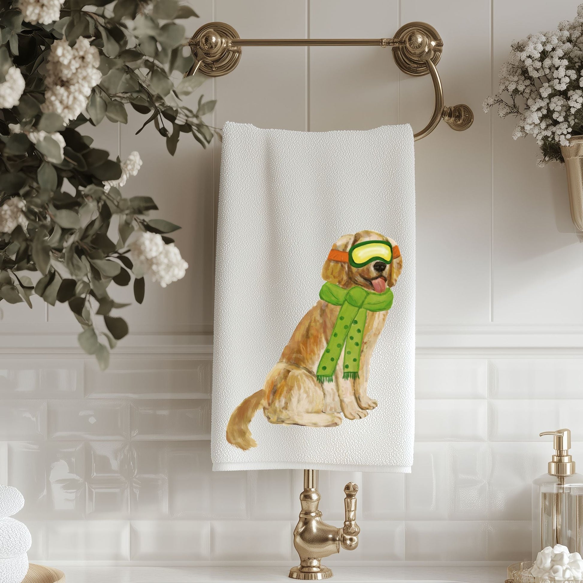 Christmas Golden Retriever Bathroom Towel - MerikaArt