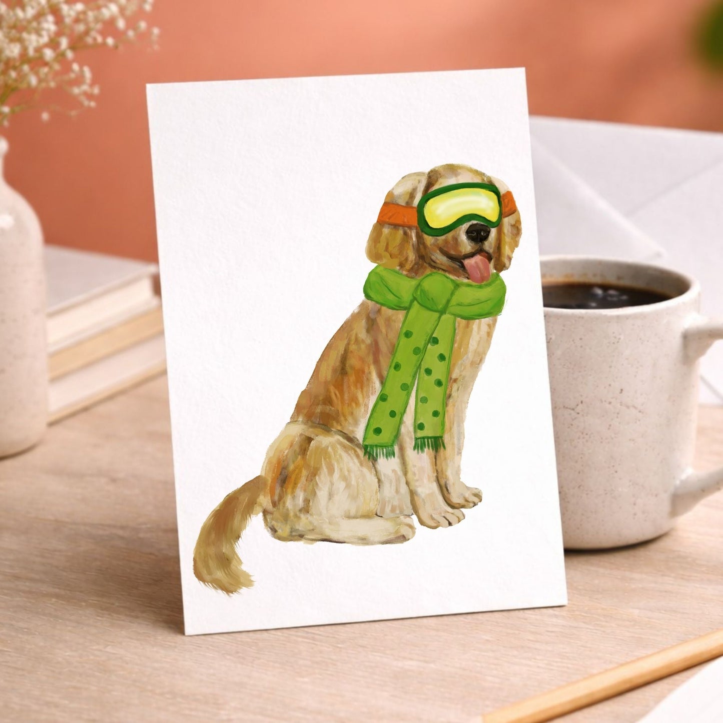 Christmas Golden Retriever Dog Postcard - MerikaArt