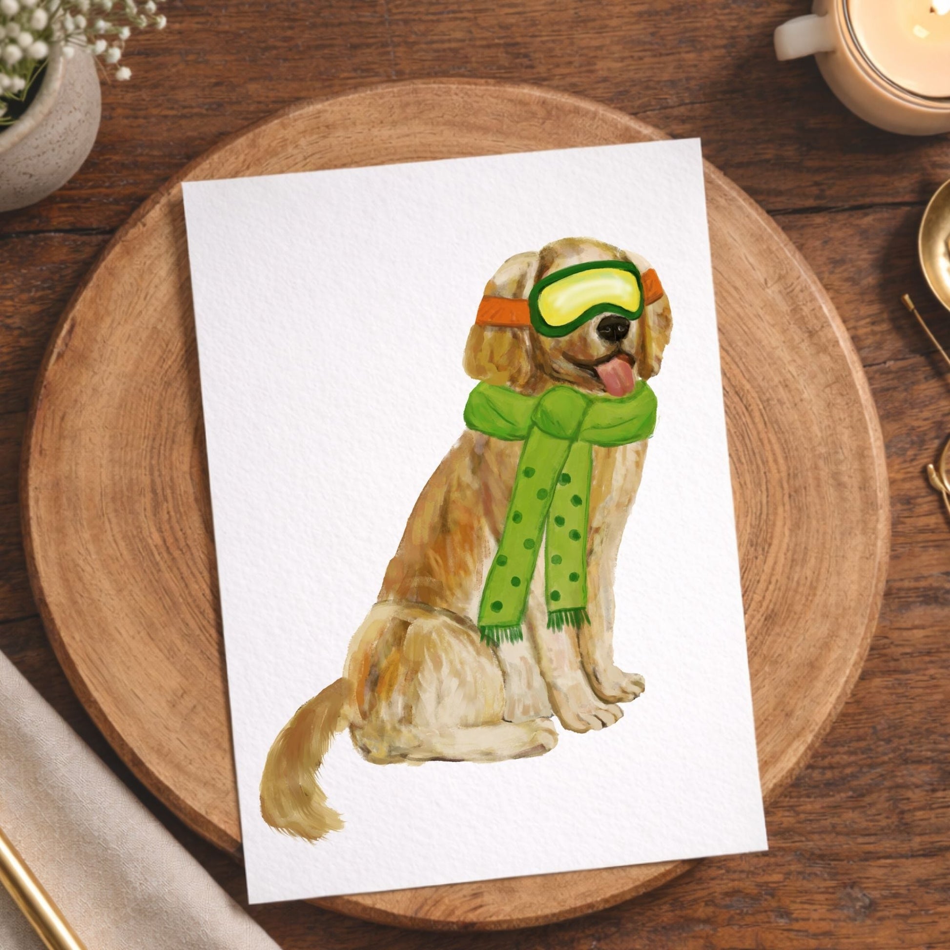 Christmas Golden Retriever Dog Postcard - MerikaArt