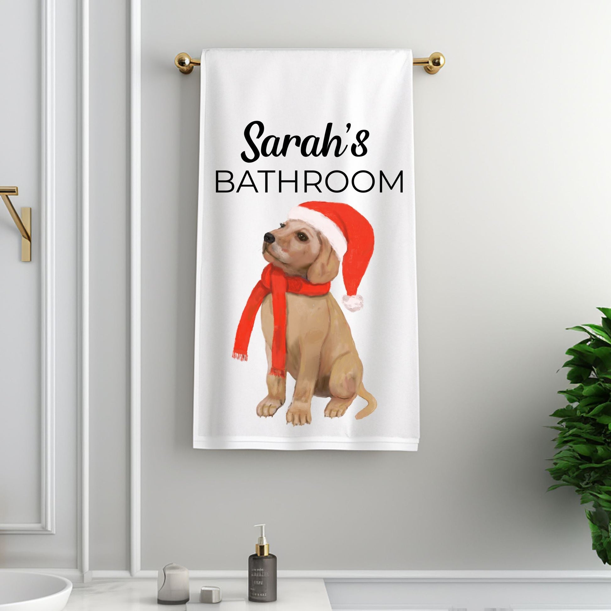 Christmas Golden Retriever Puppy Bathroom Towel - MerikaArt